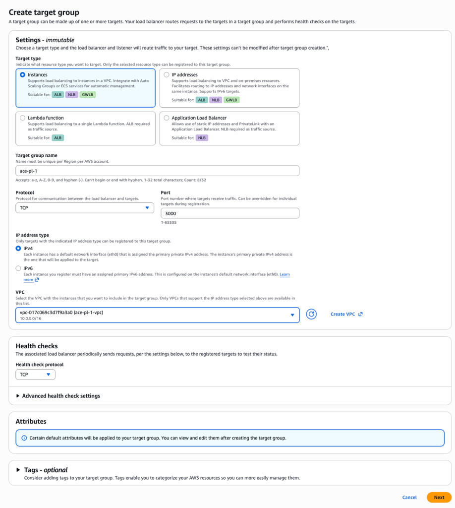 Create target group settings